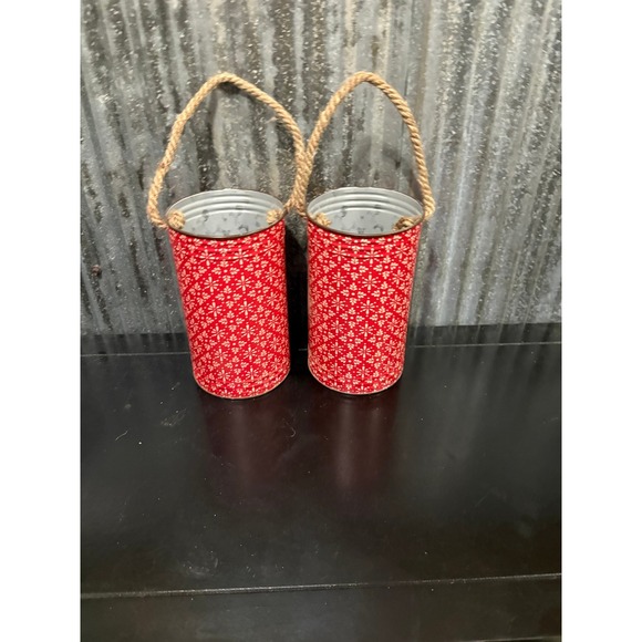 The Pioneer Woman, Summer Starburst Geo Tin Daisy "Grow" Bucket, Red, 8" - Picture 2 of 2